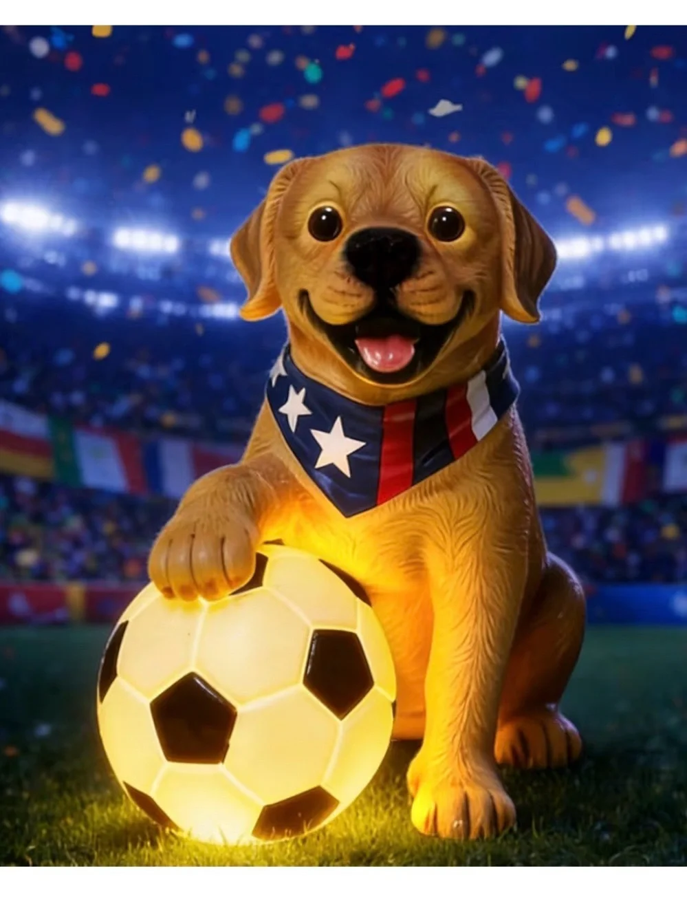 Patriotic Yellow Dog Solar Garden Light with Soccer Ball
